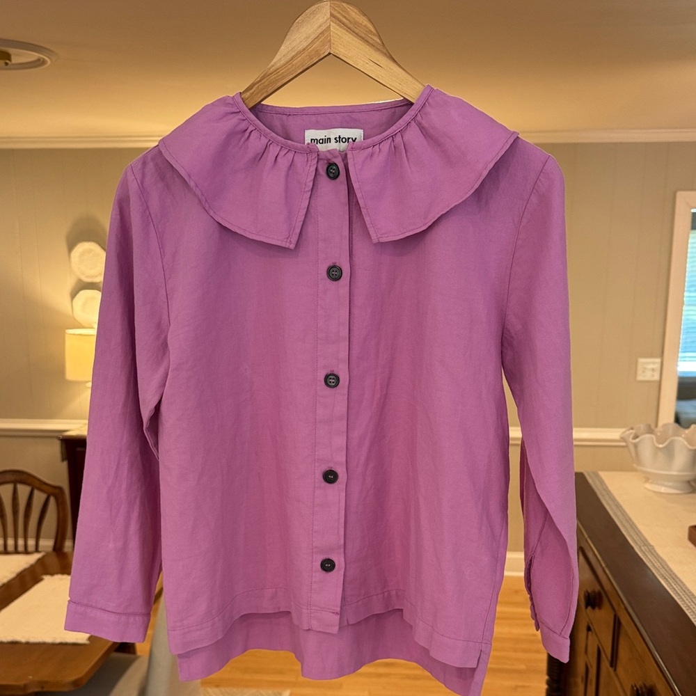 MAIN STORY by SMALLABLE Girls Purple Lilac Button-Front Blouse Organic Cotton M